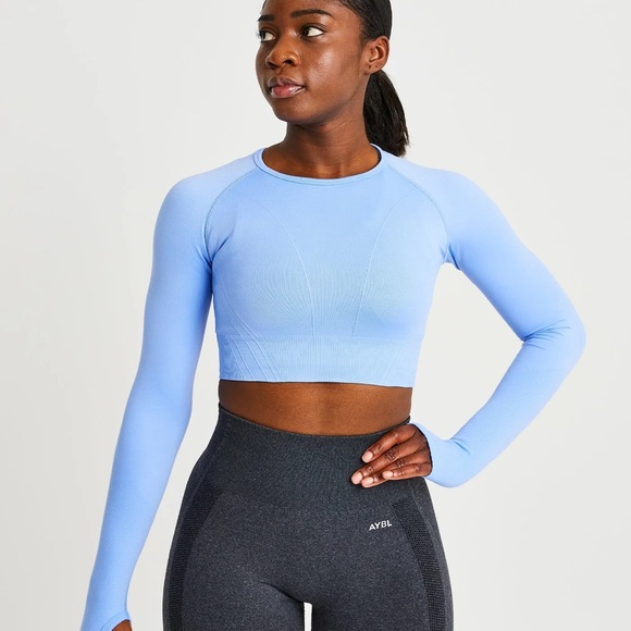 AYBL Balance V2 Seamless Long Sleeve Crop Top-Blue-Size S - Picture 1 of 8